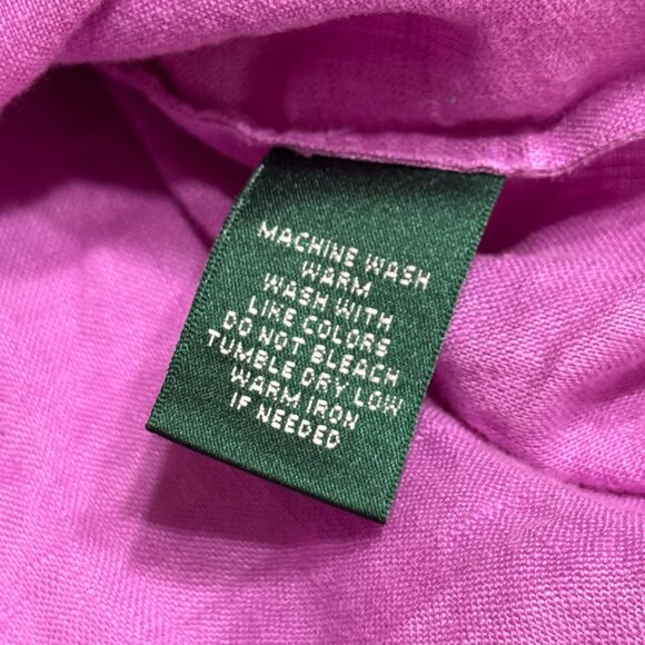 Ralph Lauren LRL Linen Magenta Blouse Button Down Peasant Ruffle Gathered Sleeve - Picture 13 of 13